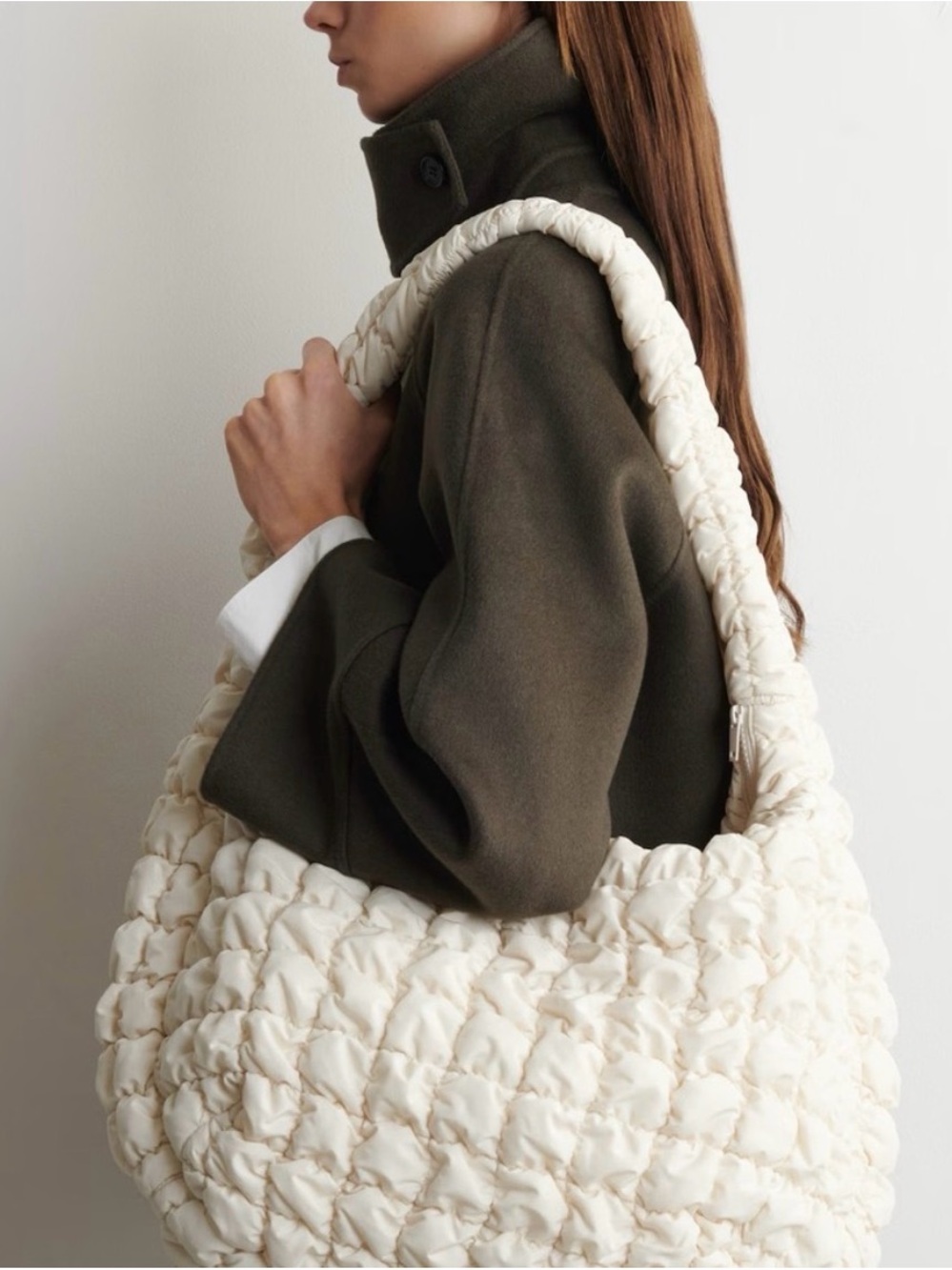 COS Soft Quilted Ivory Shoulder Tote
